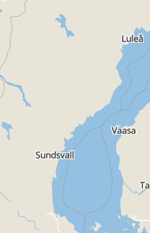 Översiktskarta som visar hela Sverige med en markör som visar ungefär var händelsen inträffat