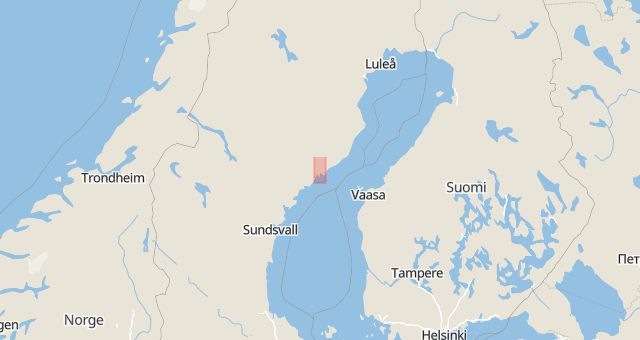 Karta som med röd fyrkant ramar in Fredsgatan, Kungsvägen, Nordmaling, Västerbottens län