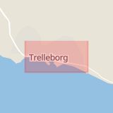 Karta som med röd fyrkant ramar in Trelleborg, Svedala, Skåne län