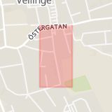 Karta som med röd fyrkant ramar in Frans Gustavsgatan, Vellinge, Skåne län