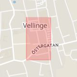 Karta som med röd fyrkant ramar in Bankgatan, Vellinge, Skåne län