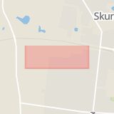 Karta som med röd fyrkant ramar in Västergatan, Skurup, Skåne län