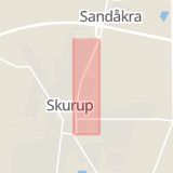 Karta som med röd fyrkant ramar in Föreningsgatan, Skurup, Skåne län