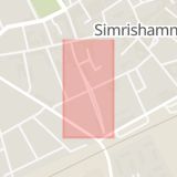 Karta som med röd fyrkant ramar in Lillevångsgatan, Simrishamn, Skåne län