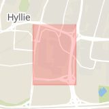 Karta som med röd fyrkant ramar in Trafikplats Lindeborg, Hyllie, Trafikplats Hyllie, Malmö, Skåne län