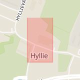 Karta som med röd fyrkant ramar in Hylliebadet, Hyllievångsvägen, Malmö, Skåne län