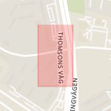 Karta som med röd fyrkant ramar in Rosengård, Ramels Väg, Thomsons Väg, Malmö, Skåne län