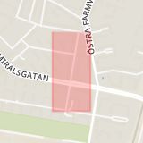 Karta som med röd fyrkant ramar in Baskemöllegatan, Malmö, Skåne län