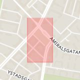 Karta som med röd fyrkant ramar in Nobeltorget, Malmö, Skåne län