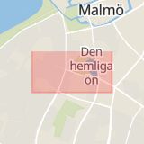 Karta som med röd fyrkant ramar in John Ericssons Väg, Pildammarna, Malmö, Skåne län
