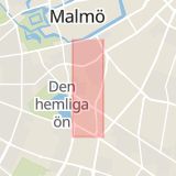 Karta som med röd fyrkant ramar in Södra Förstadsgatan, Malmö, Skåne län
