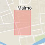 Karta som med röd fyrkant ramar in Per Weijersgatan, Malmö, Skåne län