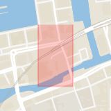 Karta som med röd fyrkant ramar in Nya Sjögatan, Malmö, Skåne län