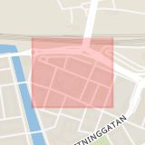 Karta som med röd fyrkant ramar in Slussgatan, Malmö, Skåne län