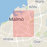 Karta som med röd fyrkant ramar in Trafikplats Hindby, Inre Ringvägen, Malmö, Skåne län