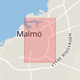 Karta som med röd fyrkant ramar in Inre Ringvägen, Trafikplats Valdemarsro, Malmö, Skåne län