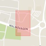 Karta som med röd fyrkant ramar in Solviksgatan, Sjöbo, Skåne län
