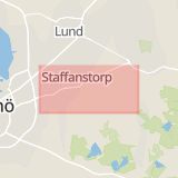 Karta som med röd fyrkant ramar in Staffanstorp, Skåne län