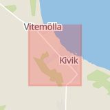 Karta som med röd fyrkant ramar in Kiviks Stora Väg, Simrishamn, Skåne län