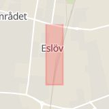 Karta som med röd fyrkant ramar in Storgatan, Eslöv, Skåne län