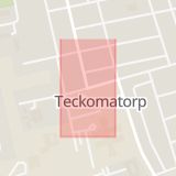 Karta som med röd fyrkant ramar in Teckomatorp, Svalöv, Skåne län