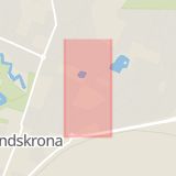 Karta som med röd fyrkant ramar in Regeringsgatan, Landskrona, Skåne län