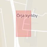 Karta som med röd fyrkant ramar in Örja Kyrkby, Landskrona, Skåne län