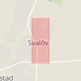 Karta som med röd fyrkant ramar in Svalegatan, Svalöv, Skåne län