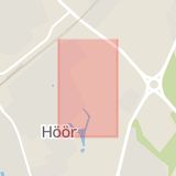 Karta som med röd fyrkant ramar in Östergatan, Höör, Skåne län