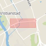Karta som med röd fyrkant ramar in Södra Boulevarden, Kristianstad, Skåne län