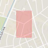 Karta som med röd fyrkant ramar in Hönedalsvägen, Villandsgatan, Kristianstad, Skåne län