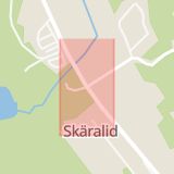 Karta som med röd fyrkant ramar in Skäralid, Lund, Skåne, Klippan, Skåne län