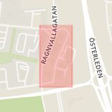 Karta som med röd fyrkant ramar in Måndagsgatan, Helsingborg, Skåne län