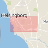 Karta som med röd fyrkant ramar in Malmöleden, Österleden, Helsingborg, Skåne län