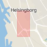 Karta som med röd fyrkant ramar in Södergatan, Gustavs, Helsingborg, Skåne län