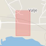 Karta som med röd fyrkant ramar in Valje, Kristianstad, Bromölla, Skåne län