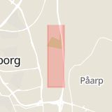 Karta som med röd fyrkant ramar in Långebergavägen, Helsingborg, Skåne län