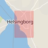 Karta som med röd fyrkant ramar in Lund, Malmö, Helsingborg, Skåne län