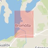 Karta som med röd fyrkant ramar in Bromölla Kommun, Bromölla, Skåne län