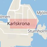 Karta som med röd fyrkant ramar in Ronnebygatan, Karlskrona, Blekinge län