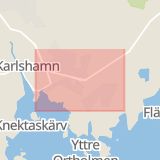 Karta som med röd fyrkant ramar in Blekinge, Vägga, Karlshamn, Blekinge län