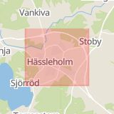 Karta som med röd fyrkant ramar in Hultet, Hässleholm, Skåne län