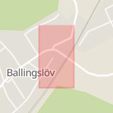Karta som med röd fyrkant ramar in Ballingslöv, Hässleholm, Skåne län