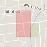 Karta som med röd fyrkant ramar in Sibbhult, Hässleholm, Skåne län