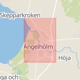 Karta som med röd fyrkant ramar in Klippanvägen, Kungsgårdsleden, Trafikplats Rebbelberga, Ljungby, Ängelholm, Skåne län