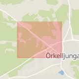 Karta som med röd fyrkant ramar in Ängelholmsvägen, Örkelljunga, Skåne län