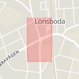 Karta som med röd fyrkant ramar in Lönsboda, Osby, Skåne län