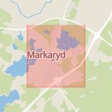 Karta som med röd fyrkant ramar in Markaryd, Skånes Fagerhult, Örkelljunga, Kronobergs län