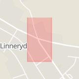 Karta som med röd fyrkant ramar in Linneryd, Tingsryd, Kronobergs län