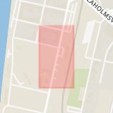 Karta som med röd fyrkant ramar in Halmstad, Bredgatan, Hallands län